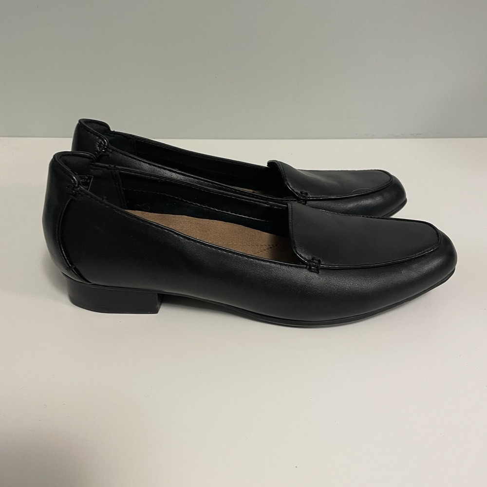 Clarks Womens Juliet Lora Loafer Size 8 N Black Leather Flat Shoe Casual Comfy
